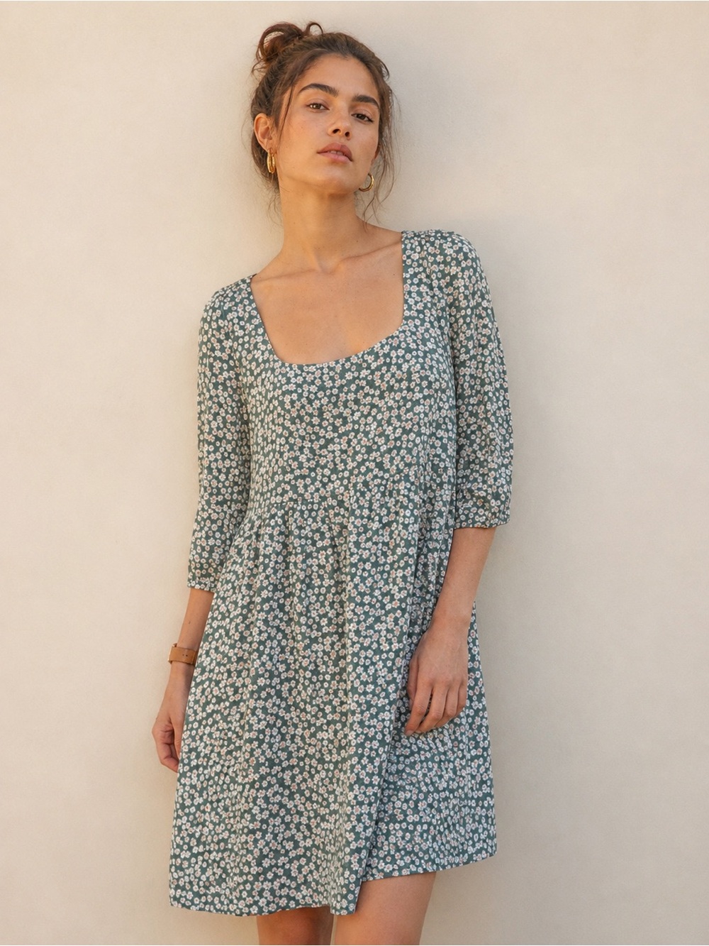 American Eagle Green Boho Festival Floral Lined Dress Size Large